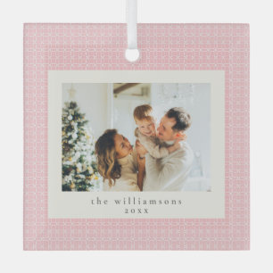 Modern Roze Familie Foto Aandenken Kerstmis Glas Ornament