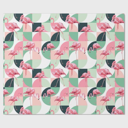 Modern roze flamingo Geometric Girly Chic Pattern Cadeaupapier (Vlak)