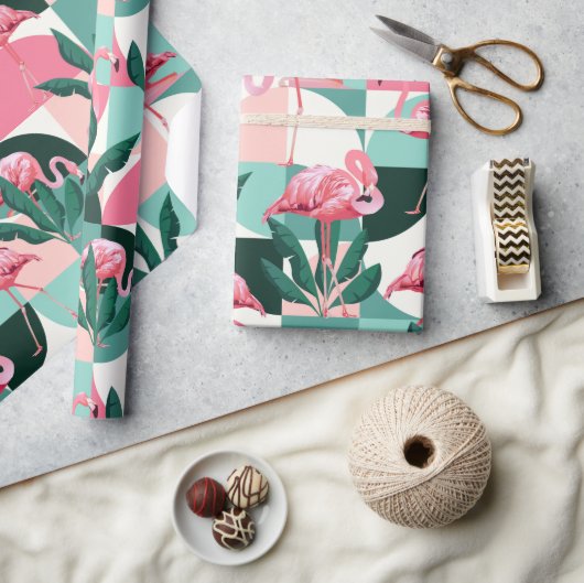 Modern roze flamingo Geometric Girly Chic Pattern Cadeaupapier (Crafts)