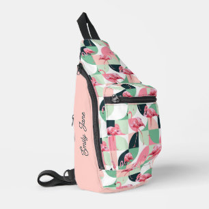 Modern roze flamingo Geometric Girly Chic Pattern Sling Bag