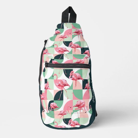 Modern roze flamingo Geometric Girly Chic Pattern Sling Bag (Voorkant)