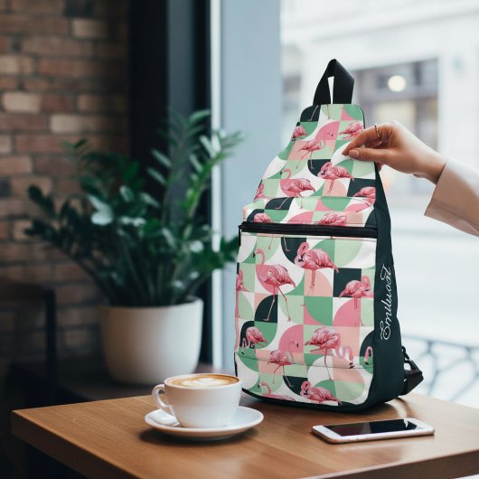 Modern roze flamingo Geometric Girly Chic Pattern Sling Bag