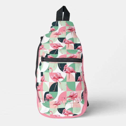 Modern roze flamingo Geometric Girly Chic Pattern Sling Bag (Voorkant)