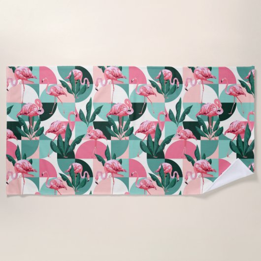 Modern roze flamingo Geometric Girly Chic Pattern Strandlaken (Voorkant)