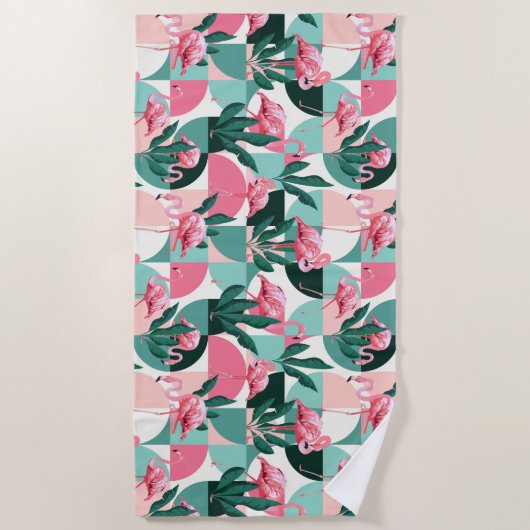 Modern roze flamingo Geometric Girly Chic Pattern Strandlaken (Voorkant)