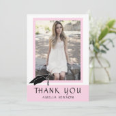 Modern Roze Foto Afstuderen Bedankkaart (Staand voorkant)