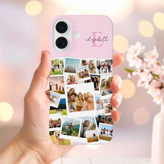 Modern roze fotocollage monogram Case-Mate iPhone case