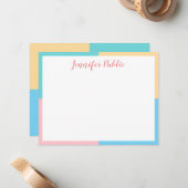 Modern roze geel blauw groen handschrift notitiekaartje (Voorkant / Achterkant in situ)