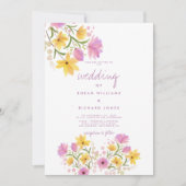 Modern roze geel waterverf bloemenbruiloft kaart (Voorkant)