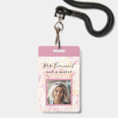 Modern Roze Geel Waterverf Script Badge (Voorzijde met lanyard)