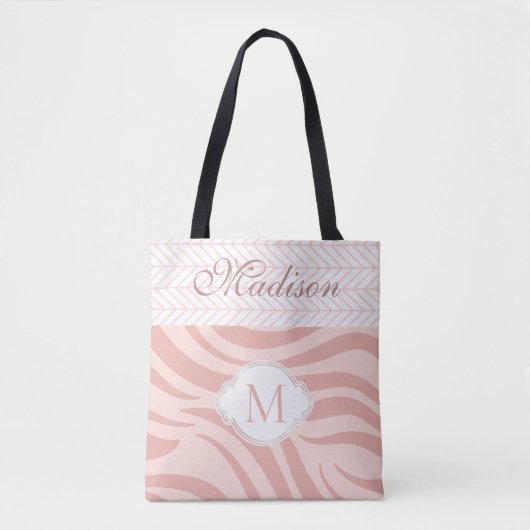 Modern roze Geometric Zebra Trendy Monogram Draagtas (Voorkant)