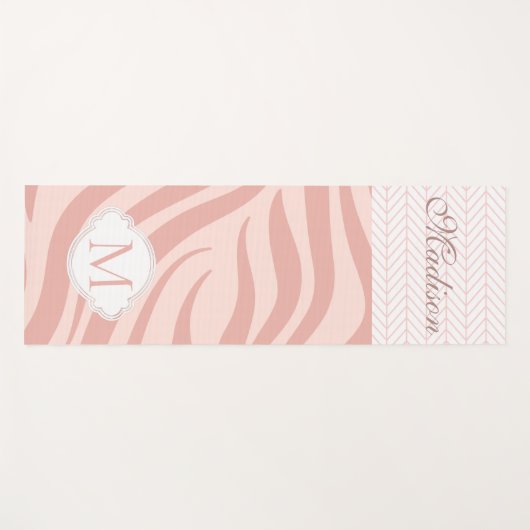 Modern roze Geometric Zebra Trendy Monogram Yogamat (Voorkant (horizontaal))