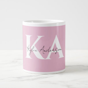 Modern roze gepersonaliseerde monogram naam - extra grote beker