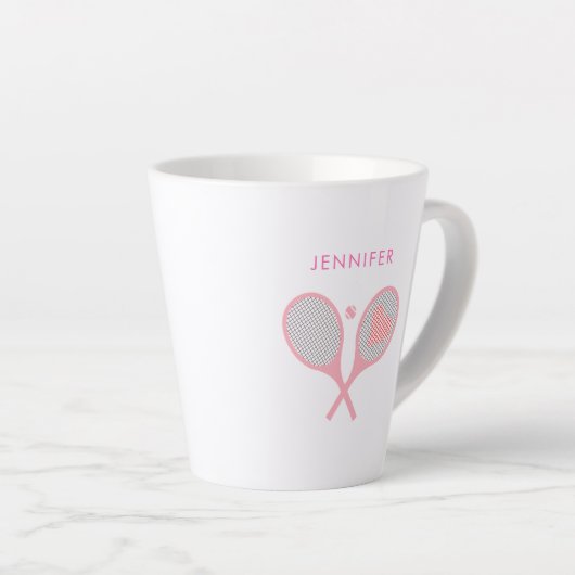Modern Roze Gepersonaliseerde Naam Tennis Latte Mok (Rechterhoek)