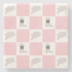 Modern Roze geruit Cowgirl Rodeo Patroon Stenen Onderzetter