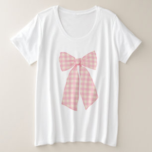 Modern Roze Gingham Romantische Coquette Bow Grote Maat T-shirt