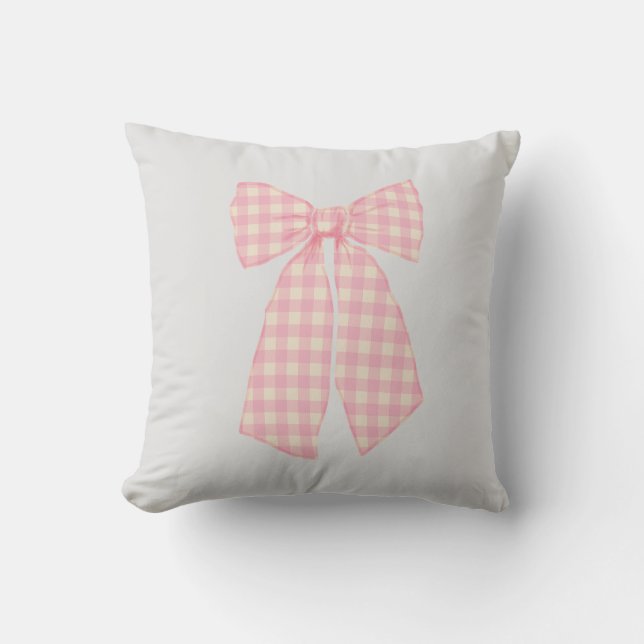 Modern  Roze Gingham Romantische Coquette Bow Kussen (Voorkant)