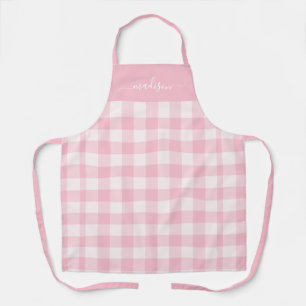 Modern roze gingham script naam schort