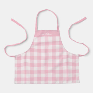 Modern roze gingham script naam schort