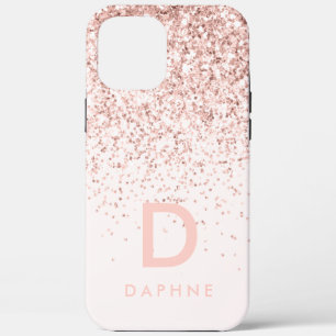 Modern roze girly glitter initiaal monogram iPhone 12 pro max hoesje