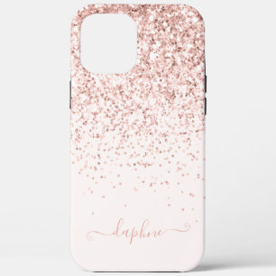 Modern roze girly glitter initiaal monogram iPhone 12 pro max hoesje