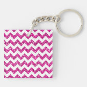 Modern Roze Glitter Chevron Zig Zag Sleutelhanger (Achterkant)