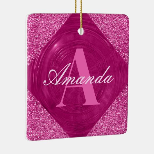 Modern Roze Glitter Girly Monogram Keramisch Ornament (Rechts)