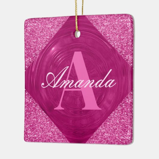 Modern Roze Glitter Girly Monogram Keramisch Ornament (Links)
