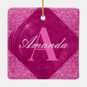 Modern Roze Glitter Girly Monogram Keramisch Ornament (Achterkant)