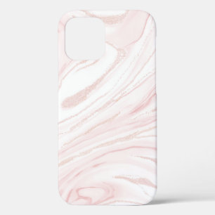Modern Roze Glitter Marmer iPhone 12 Hoesje