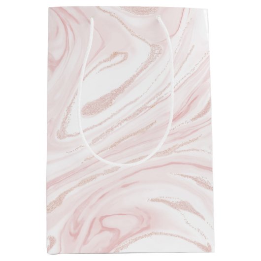 Modern Roze Glitter Marmer Medium Cadeauzakje (Voorkant)