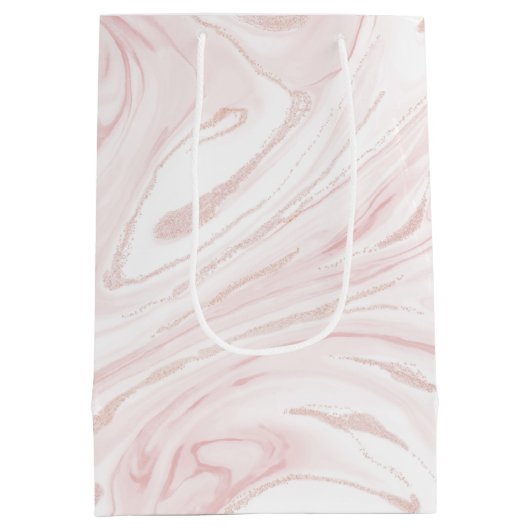 Modern Roze Glitter Marmer Medium Cadeauzakje (Achterkant)