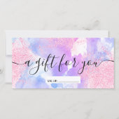 Modern roze glitter paarse waterverf scriptgeschen (Voorkant)