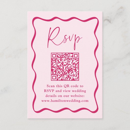 Modern Roze Golvend Lijst QR Code Bruiloft RSVP Informatiekaartje (Voorkant)