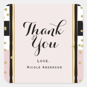 Modern Roze & Goud Confetti Zwart Wit Streep Vierkante Sticker