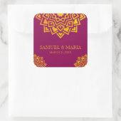 Modern Roze Goud Mandala Indiase bruiloft gunst Vierkante Sticker (Tas)