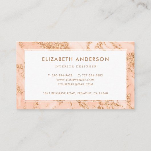 Modern Roze Goud Marmer Professioneel Visitekaartje (Achterkant)