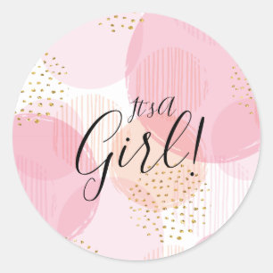 Modern Roze Goud Stippen Het is een MEISJE Favor S Ronde Sticker