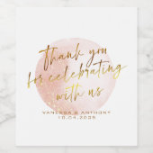 Modern Roze Goud Waterverf Vorm Bruiloft Wijn Etiket (Enkel label)