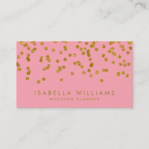 Modern Roze & Gouden Folie Confetti Visitekaartje