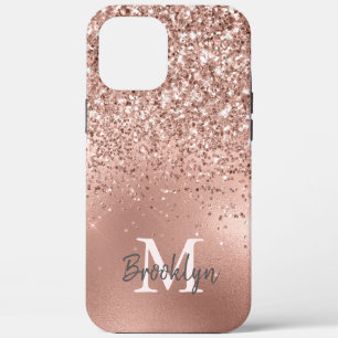 Modern Roze Gouden Glitter Confetti Monogrammed iPhone 12 Pro Max Hoesje