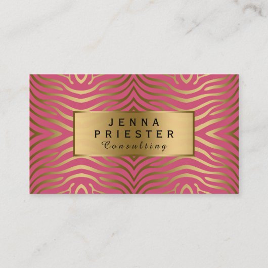 Modern Roze & Gouden Zebra Strepen Patroon Visitekaartje (Voorkant)