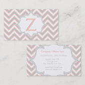 Modern roze, grijs chevron monogram gepersonalisee visitekaartje (Voorkant / Achterkant)