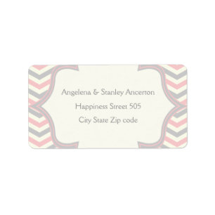Modern roze, grijs chevron zigzag bruiloft label
