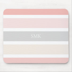Modern Roze Grijs en Crème Brede Strepen Monogram Muismat