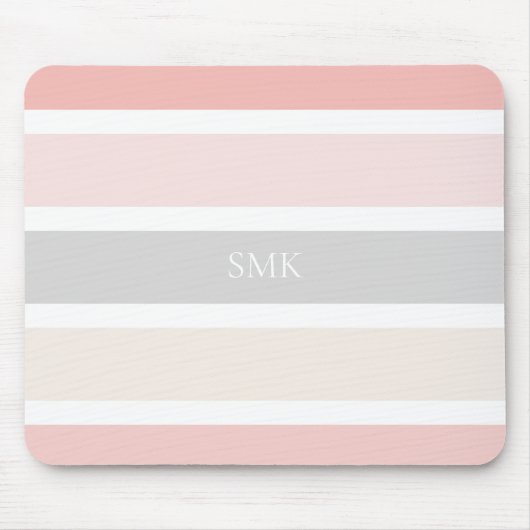 Modern Roze Grijs en Crème Brede Strepen Monogram Muismat (Voorkant)