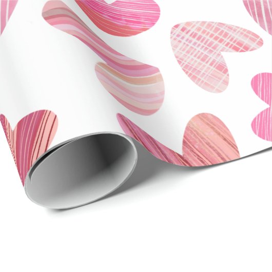Modern roze grillig hartpatroon cadeaupapier (Rol Hoek)