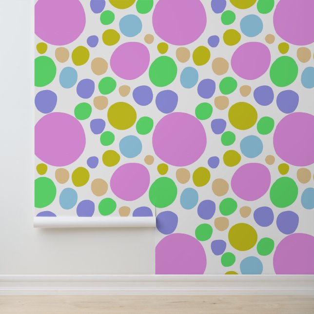 Modern, roze, groen, blauw en geel funky dotty behang (Applicatie)