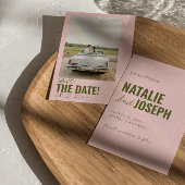 Modern roze groen grillige unieke foto bruiloft save the date