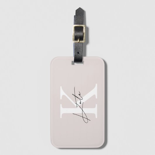 Modern Roze Hand Script Monogram Bagagelabel (Voorkant (verticaal))